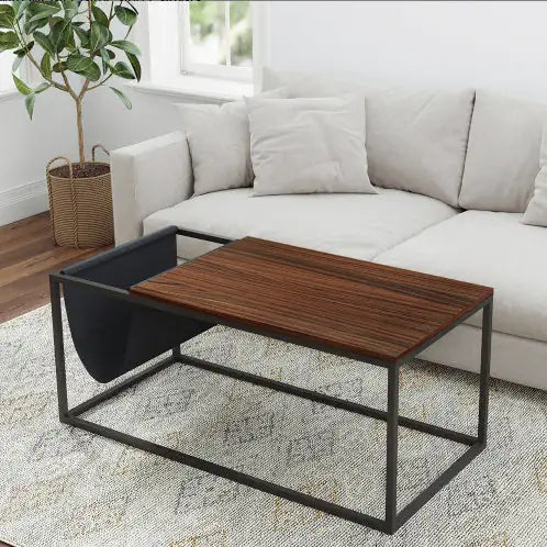 Walnut Sofa Table with Metal Frame & Canvas Hanger