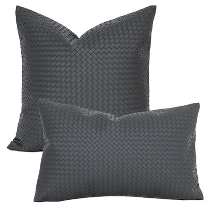 Woven Textured PU Leather Decorative Pillow Cover