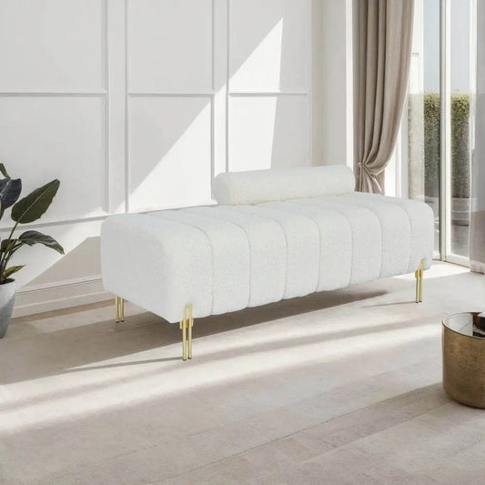 Beige Teddy Velvet Storage Bench – Bedroom Accent