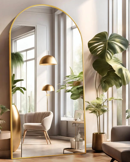 38"x77” Arched Mirror - Gold Floor  Length Mirror for Bedroom