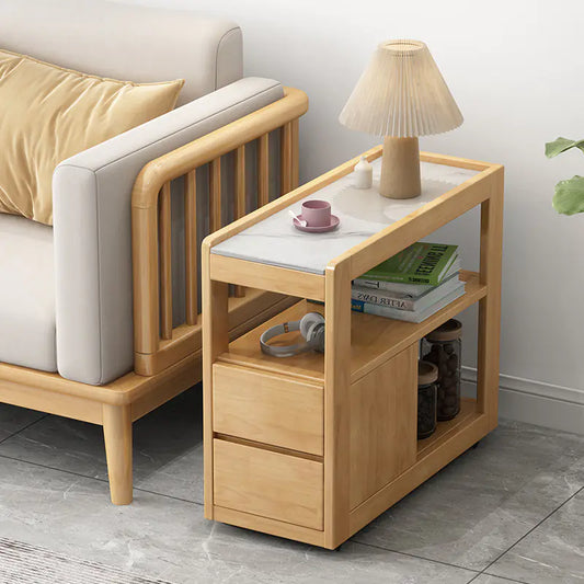 Mobile Rolling Solid Wood Sofa Side Table