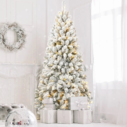 6ft Pre-Lit Flocked Christmas Tree with 300 Lights