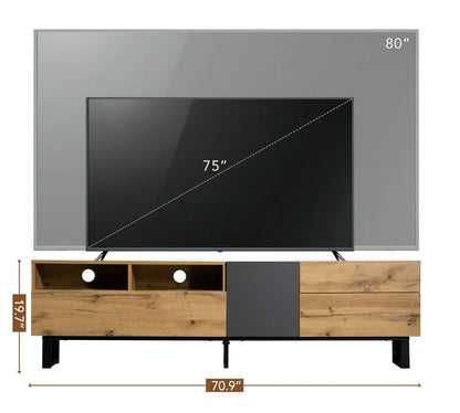 Modern 70 Inch TV Stand – Wood Entertainment Center with Storage