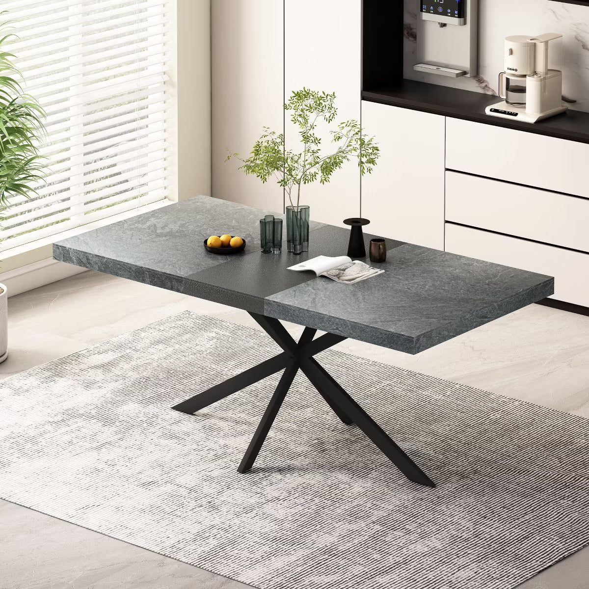 6 Seater Extendable Stone Dining Table With Storage