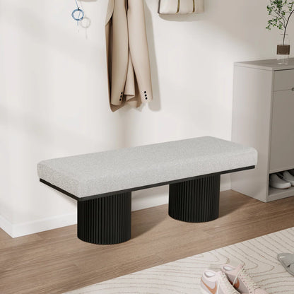 Light Grey Bouclé Upholstered Bedroom Bench