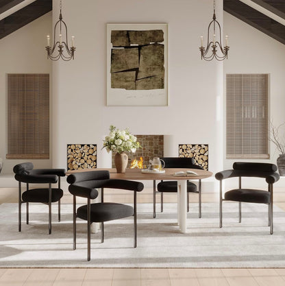 Set of 4 Mid Century Black Boucle Dining Chairs