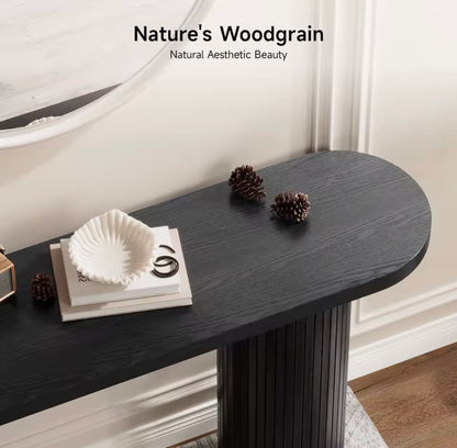 55” Modern Fluted Console Table for Entryway or Behind Sofa, Black