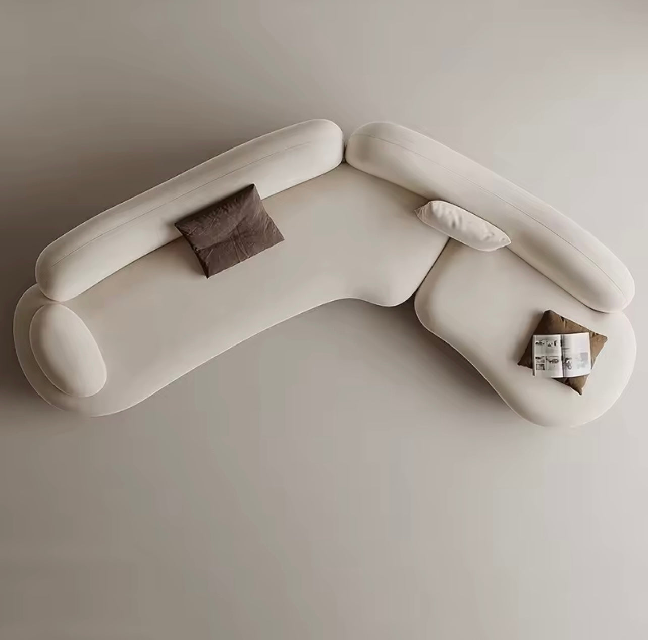 Classic Vintage Curved Sofa, Minimalist Beige Lounge Couch