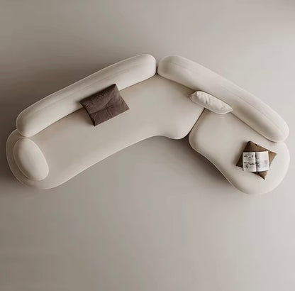 Classic Vintage Curved Sofa, Minimalist Beige Lounge Couch