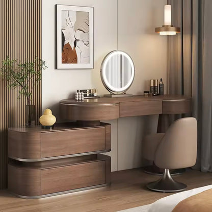 Walnut Makeup Vanity Table with LED Mirror and Adjustable Drawers