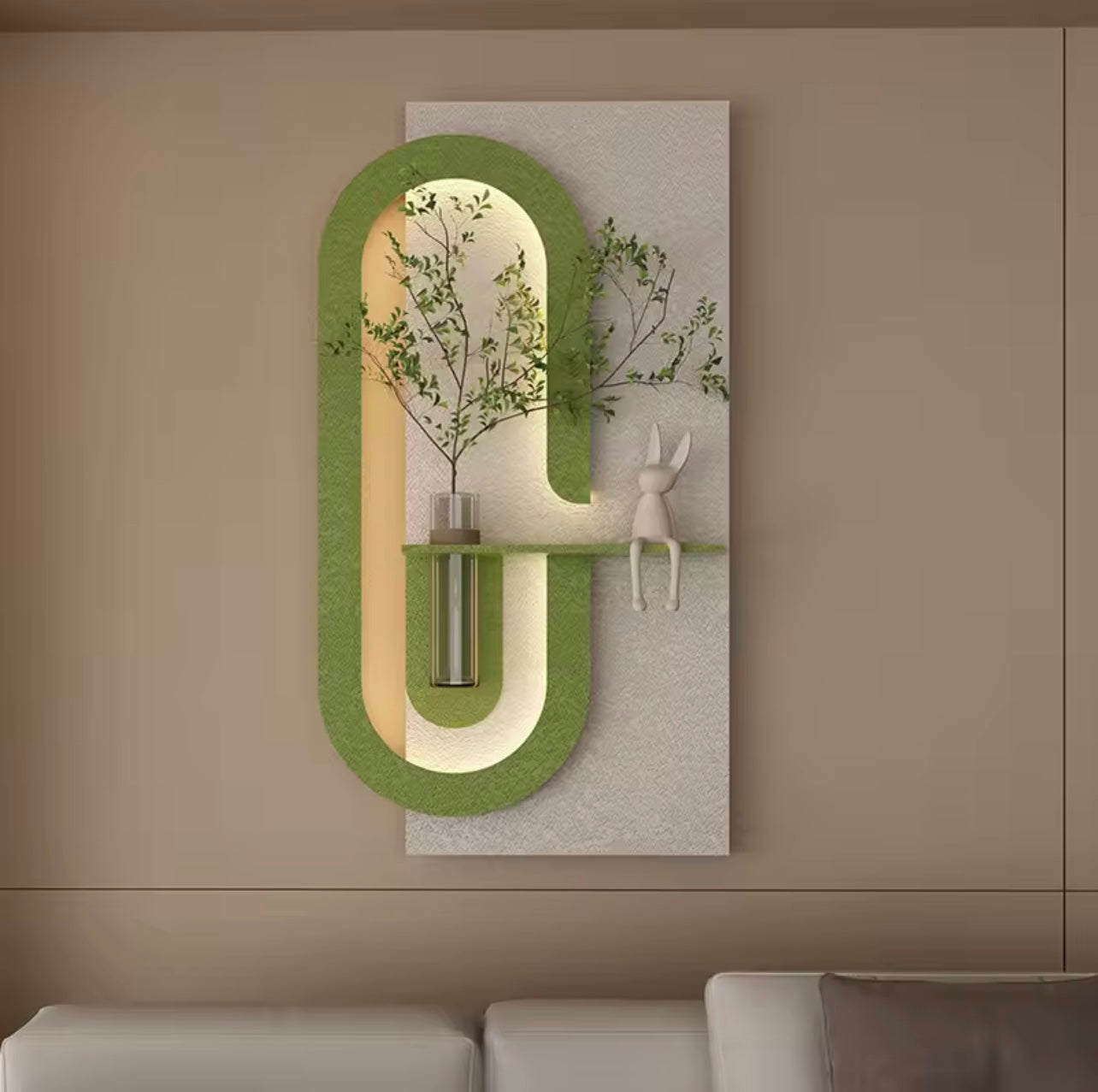 LED Wall Art with Green Plant, 3D Modern Wall Decor