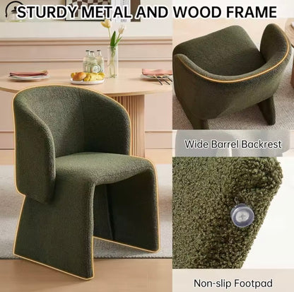 Set of 4 Barrel Dining Chairs, Teddy Velvet Upholstered Accent Chairs