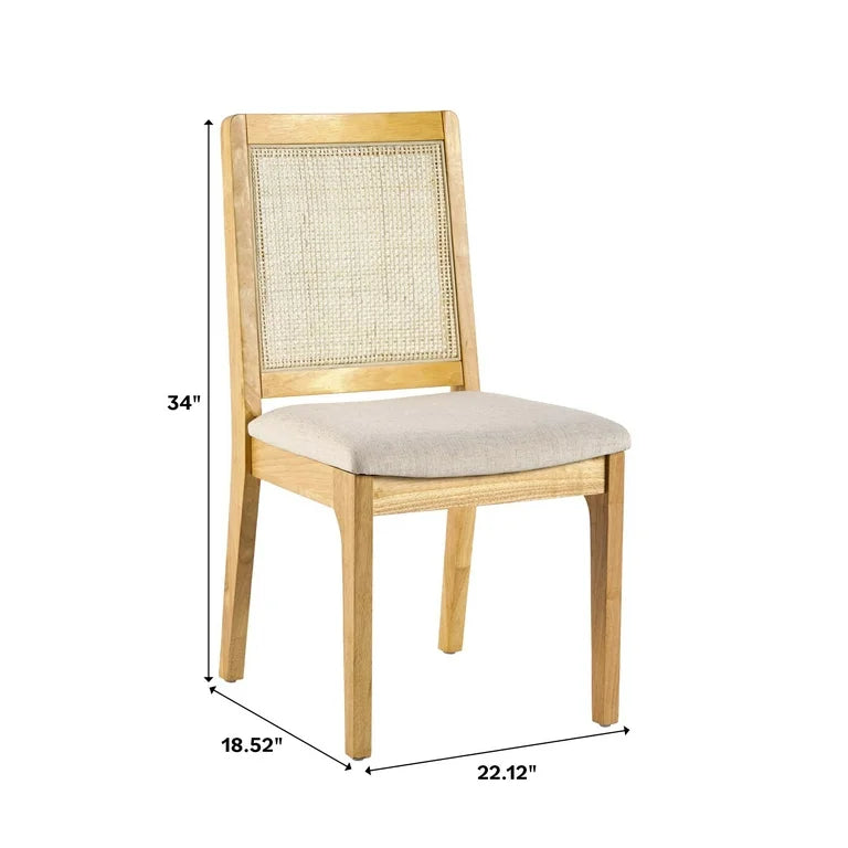 Solid Wood Dining Chairs with Rattan Back