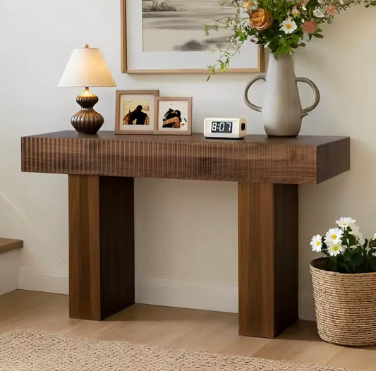 56” Farmhouse Console Table, Rectangular Wooden Sofa Table
