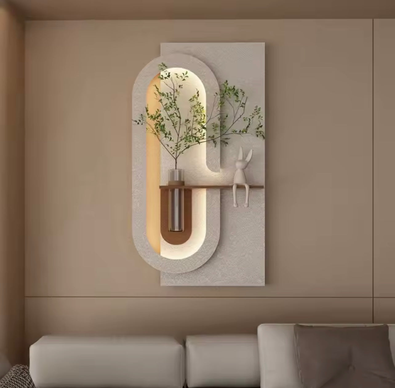 LED Wall Art with Green Plant, 3D Modern Wall Decor