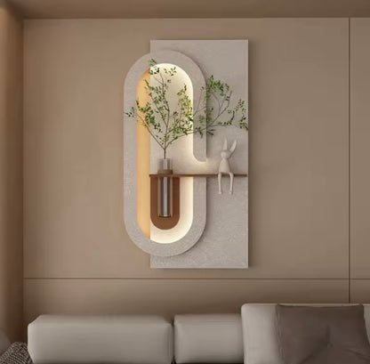 LED Wall Art with Green Plant, 3D Modern Wall Decor