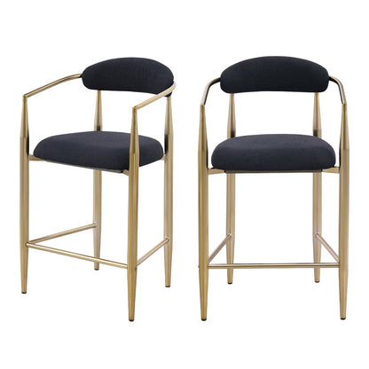 Set of 2 Counter Height Stools - Black and Gold Bar Stools for Kitchens