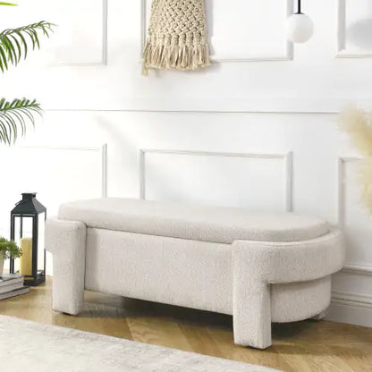 Linen Storage Bench with Upholstered Seat, Beige 51”