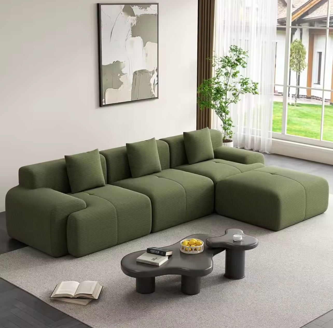120” Cloud Modular Sectional Couch, Boneless L-Shaped Sofa
