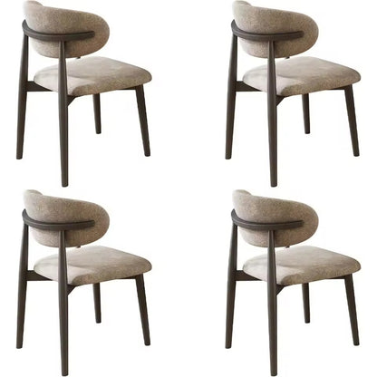 Set of 4 Ergonomic Cotton-Linen Upholstered Dining Chairs, Beige