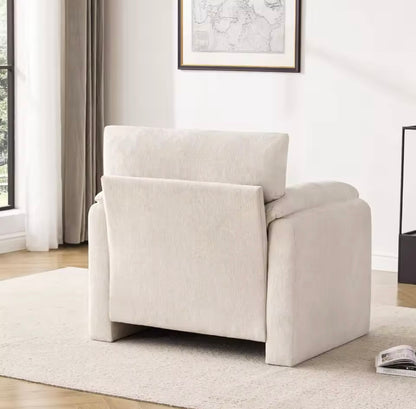 Mid Century Beige Armchair, Chenille Upholstered Accent Chair