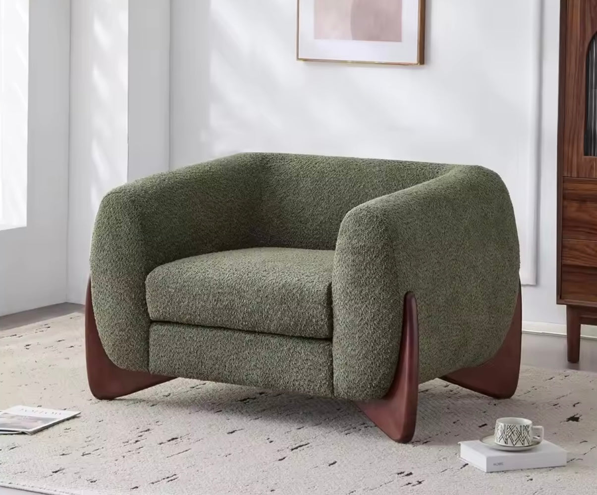 Green Accent Chair, Boucle Fabric Upholstered Club Chair