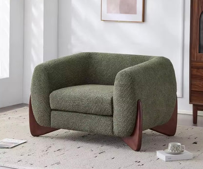 Green Accent Chair, Boucle Fabric Upholstered Club Chair