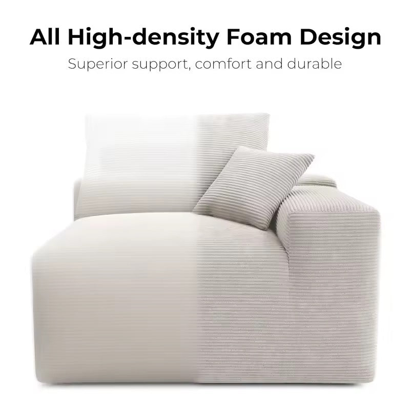 120” Modular L-Shaped Corduroy Sofa, Oversized Greige 3-Seater