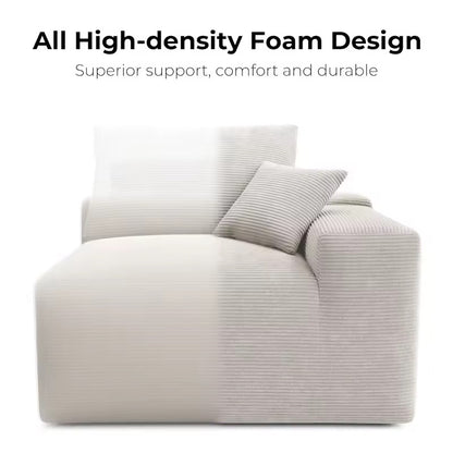 120” Modular L-Shaped Corduroy Sofa, Oversized Greige 3-Seater