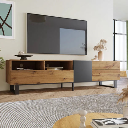 Modern 70 Inch TV Stand – Wood Entertainment Center with Storage
