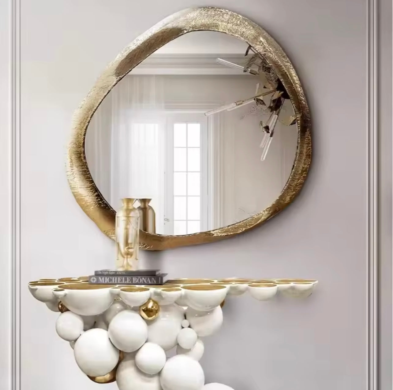 Large Gold Irregular Wall Mirror, Bedroom & Bathroom Accent