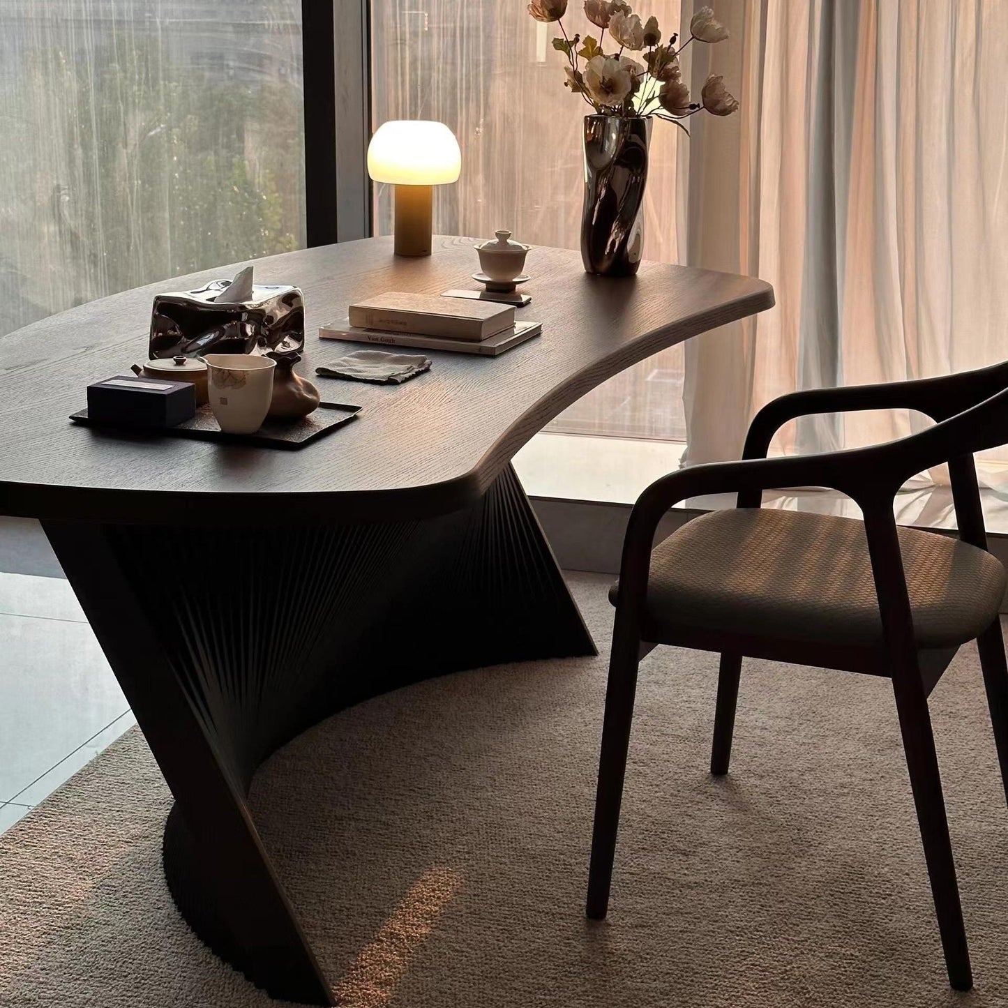 Solid Wood Executive Office Desk with Fluted Base in Black