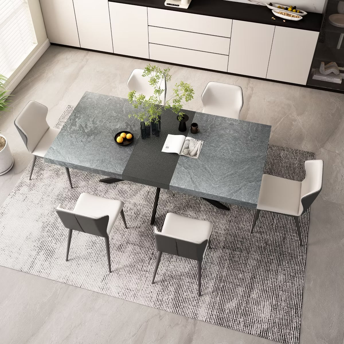 6 Seater Extendable Stone Dining Table With Storage