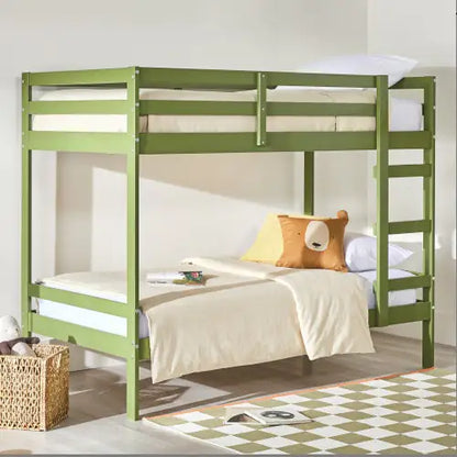 Green Solid Wood - Twin Bed Frame  for Kids Bedroom - Twin Bunk Bed