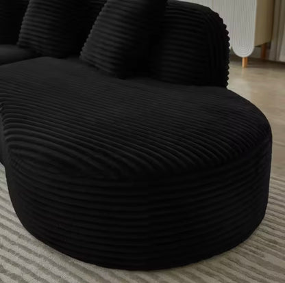 4 Seater Contemporary Curved Upholstered Corduroy Sectional Sofa