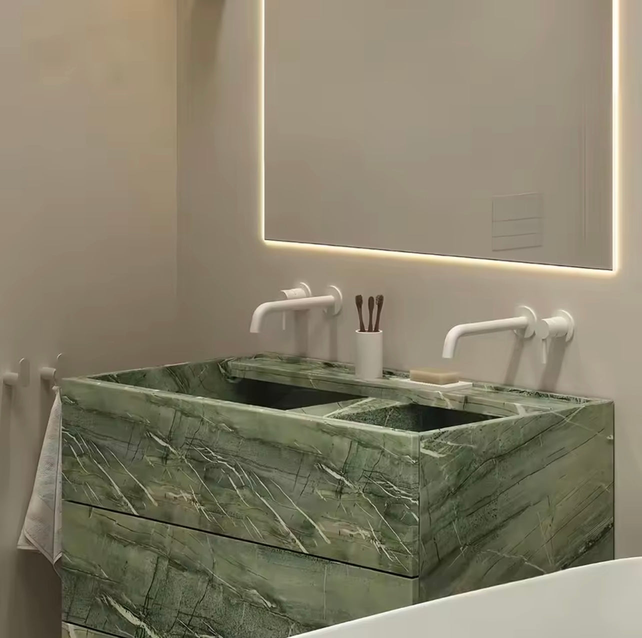 Vintage Green Jade Marble Vanity,  Floor-Standing Bathroom Sink