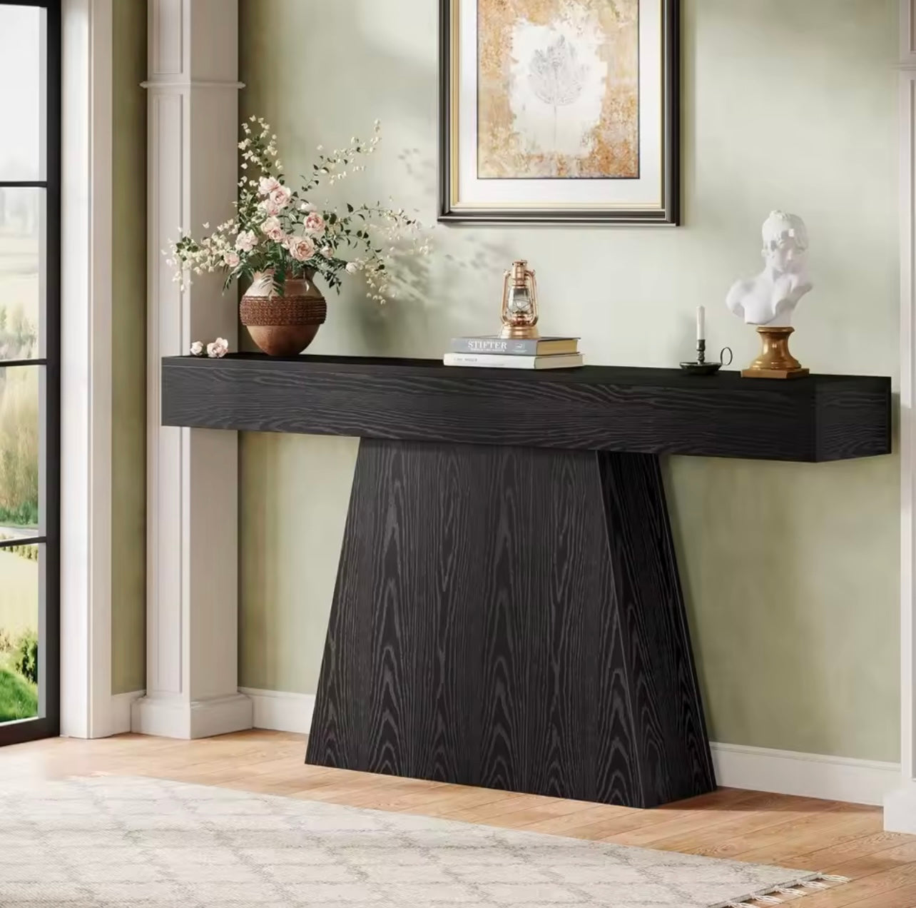 63” Black Farmhouse Console Table, Long Narrow Entryway Table