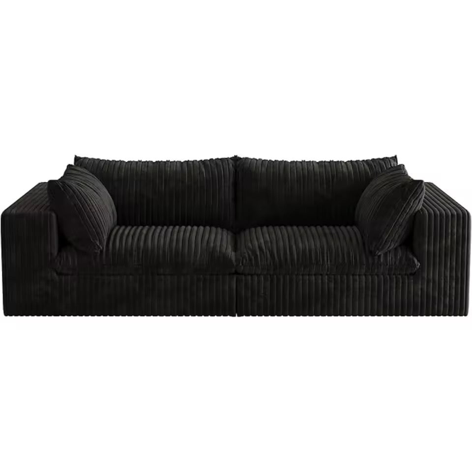 78.8” Compact Cloud Sofa, Black Corduroy Loveseat