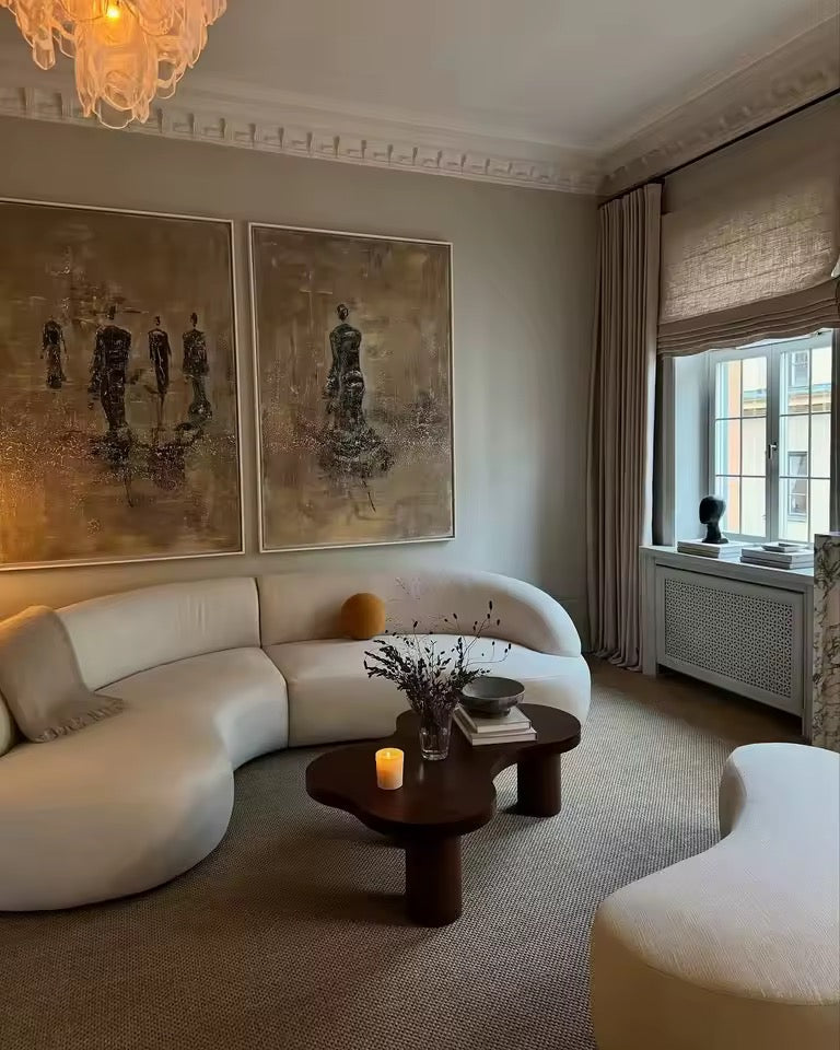 Italian Contemporary Curved Sofa, White Minimalist Couch