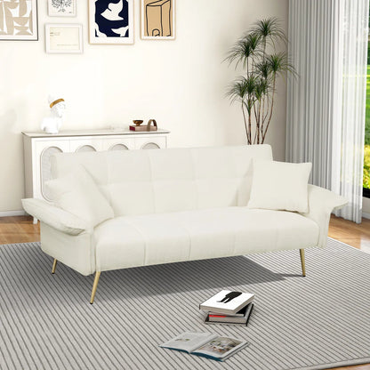 Beige Small Sofa - Convertible Sofa Bed with Armrests