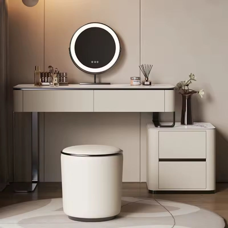 Beige Minimalist Vanity Table with Rock Slab Countertop