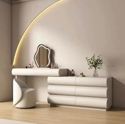 Minimalist Adjustable Luxury Vanity Table with Mirror, Drawers & Stool