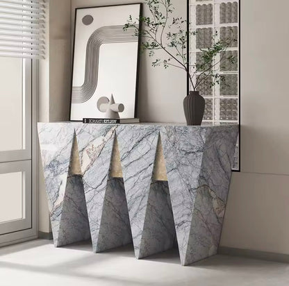 Italian Marble Stone Entryway Table with Triangular Leg Design