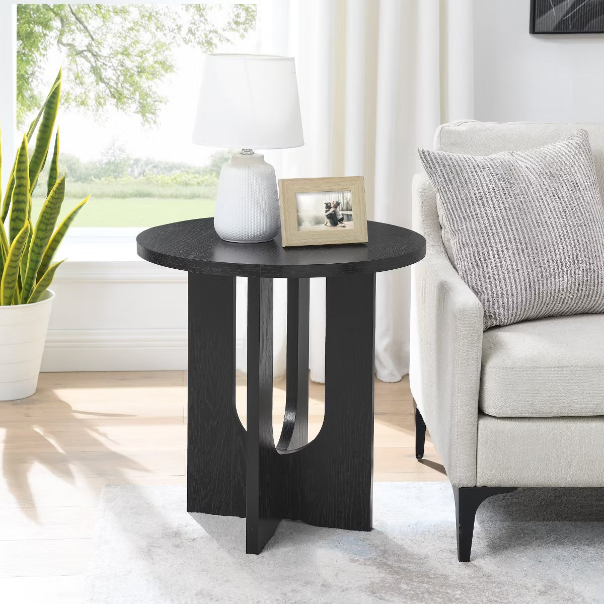 Modern End Table, Black Solid Wood End Table, MDF Wood