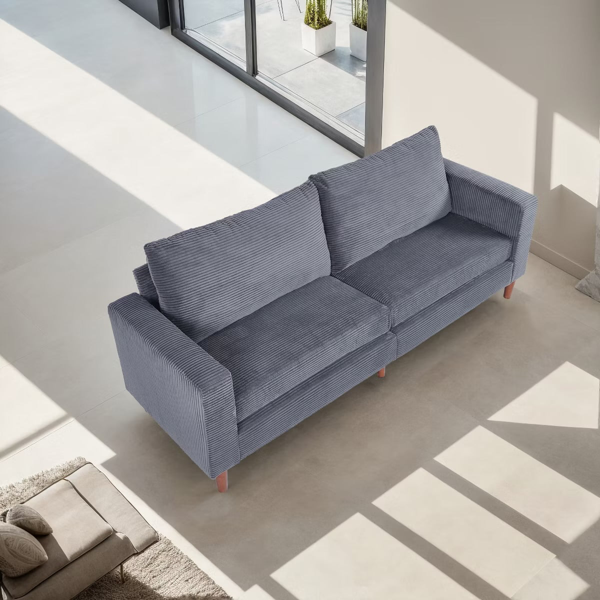 Grey Loveseat - Linen Sofa - Small Sofa with Cushions