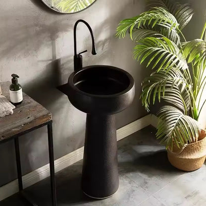 Black Ceramic Column Wash Basin, Outdoor & Bathroom Pedestal Sink