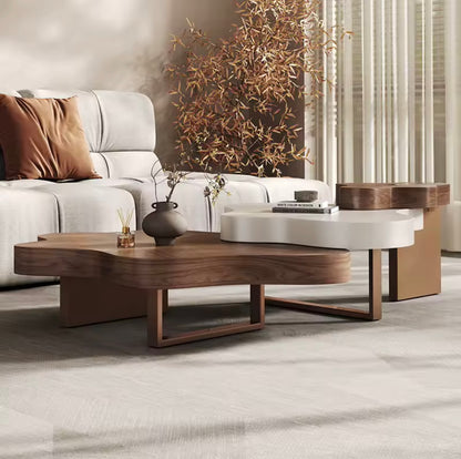 Italian Cloud Layered Coffee Table, Walnut Veneer & Solid Wood