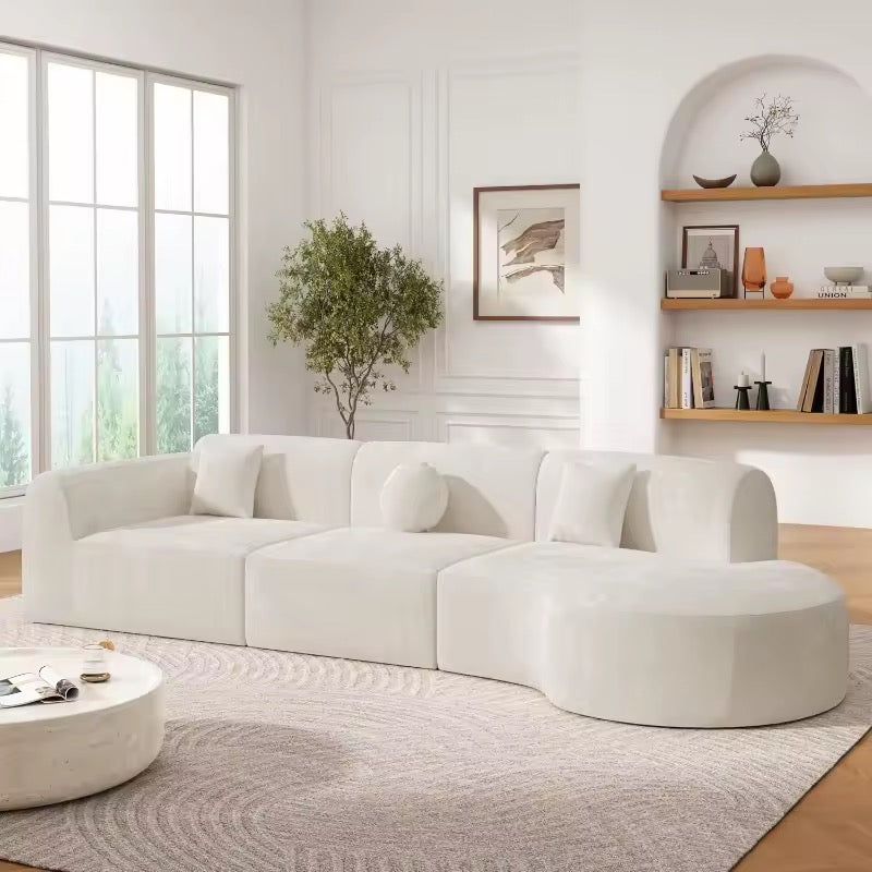 White Modern Curved 7 Seat Sectional Sofa with Chaise