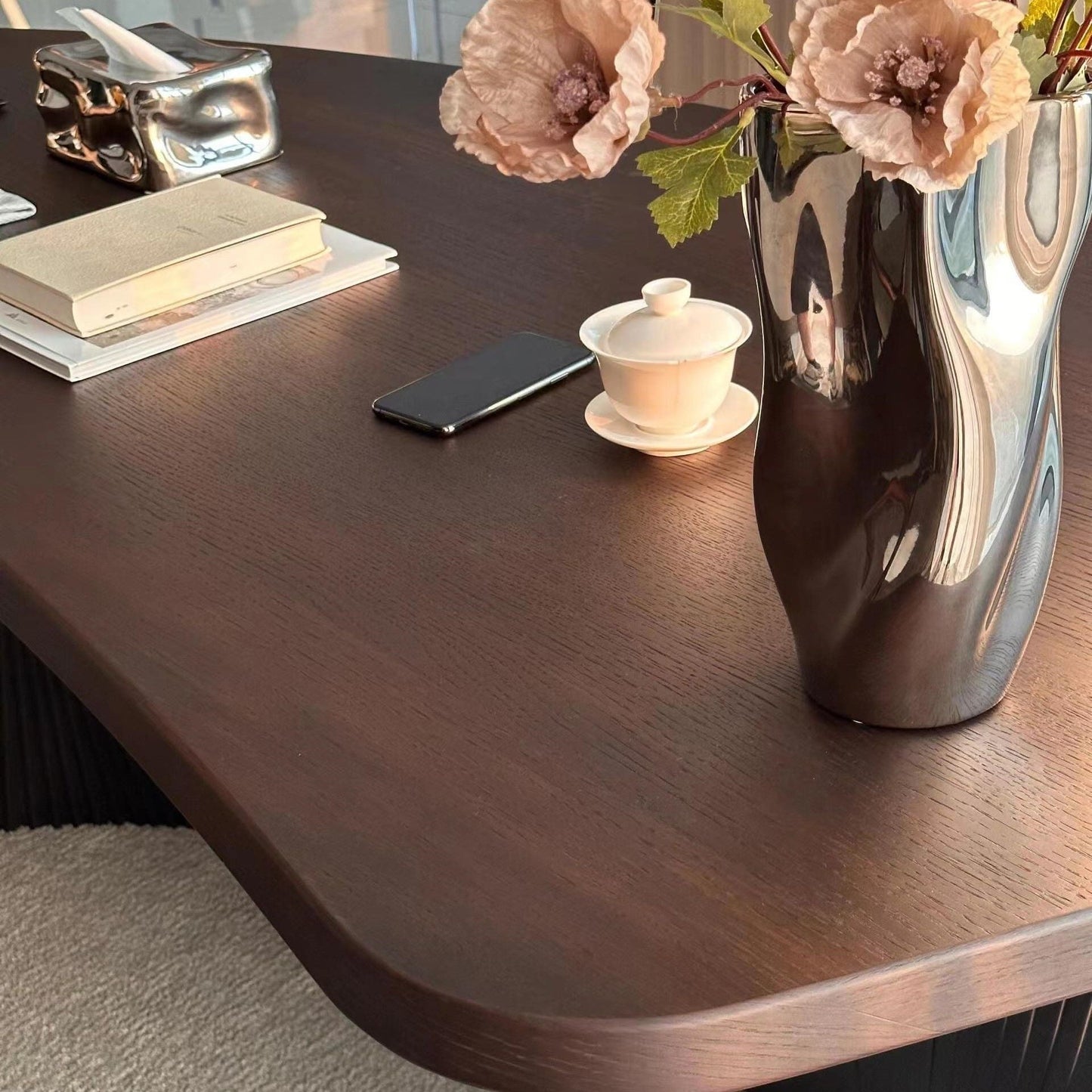 Solid Wood Executive Office Desk with Fluted Base in Black