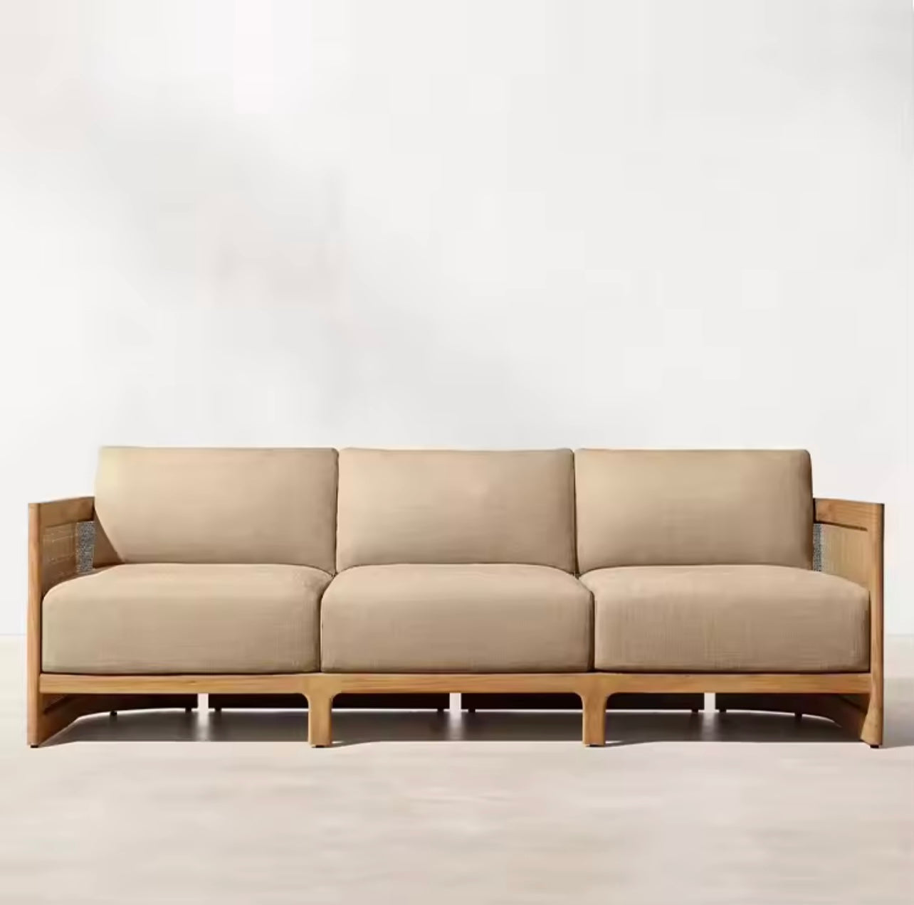 Teak & Rattan Outdoor Sofa Set, Weatherproof & Quick-Dry Cushions